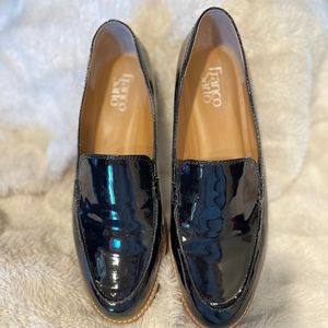 Women’s Franco Sarto Black Patent Leather Loafers.